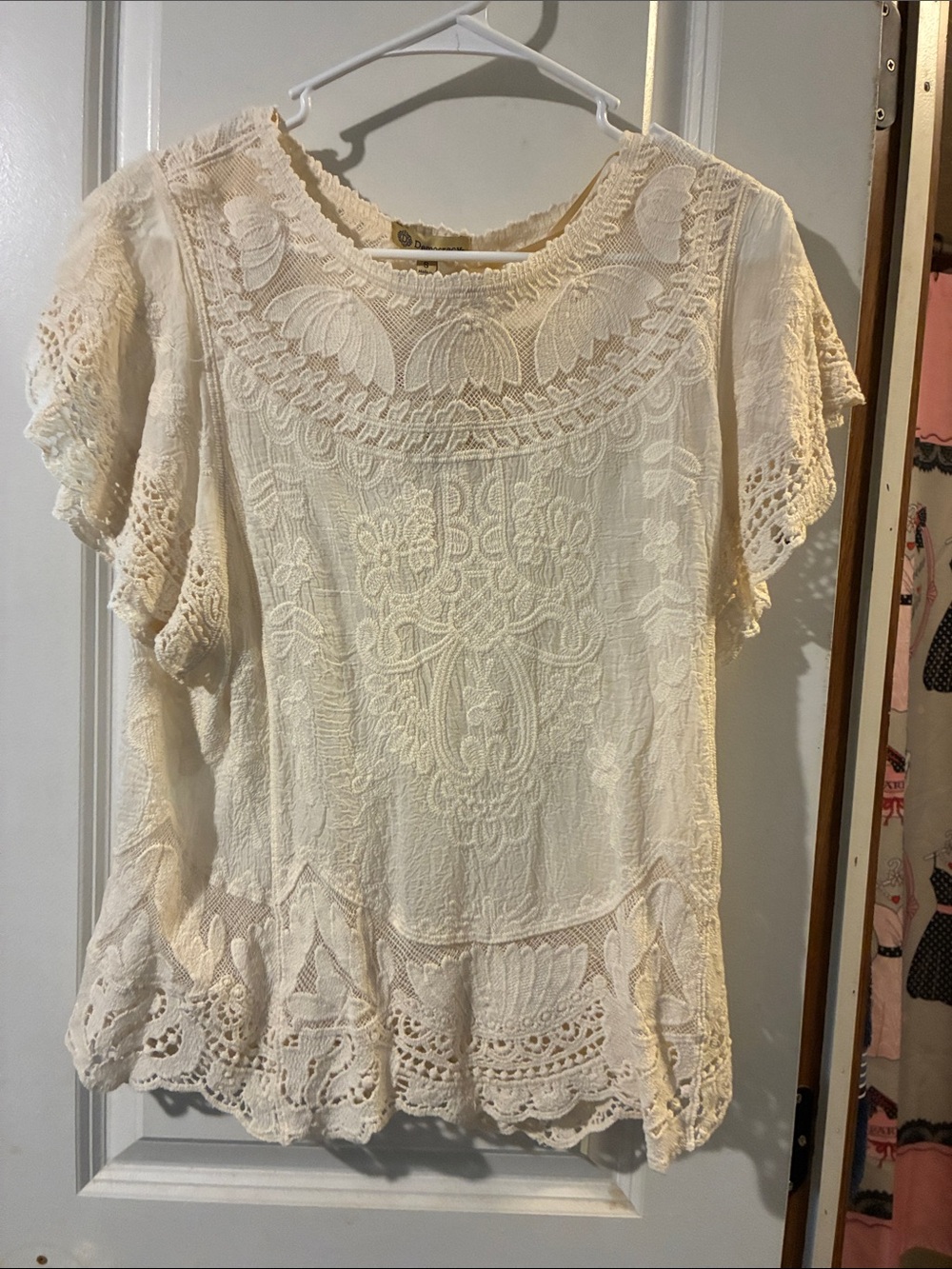 Democracy Cream Lace Crochet Blouse